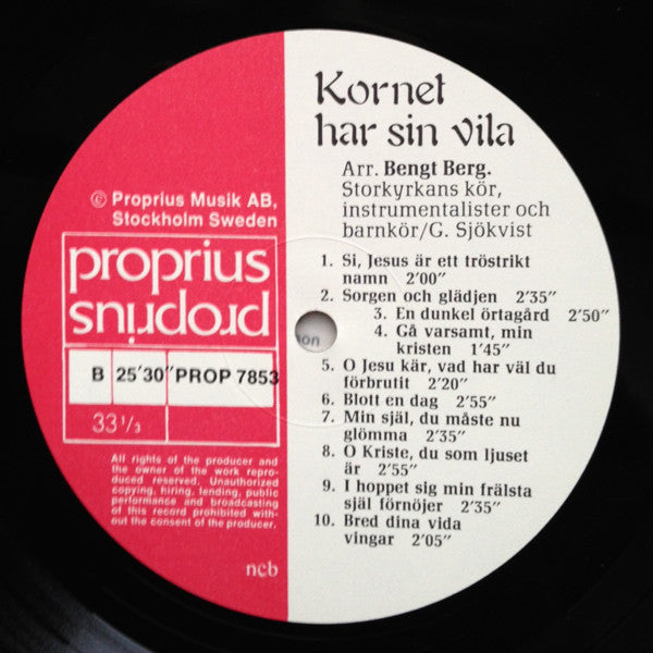 Bengt Berg & Storkyrkans Kör ~ Kornet Har Sin Vila (Vinyl) - Djungel & Jazz