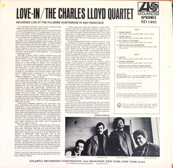 The Charles Lloyd Quartet ~ Love-In (Vinyl) - Djungel & Jazz