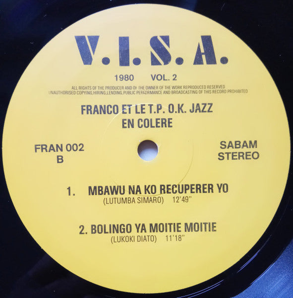 Franco Et Orchestre T.P.O.K. Jazz ~ On Entre O.K. On Sort K.O. (Volume 2) (Vinyl) - Djungel & Jazz