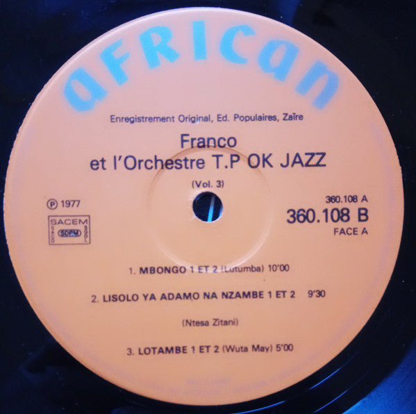 Franco & Orchestre T.P.O.K. Jazz ~ Volume 3 (Vinyl) - Djungel & Jazz