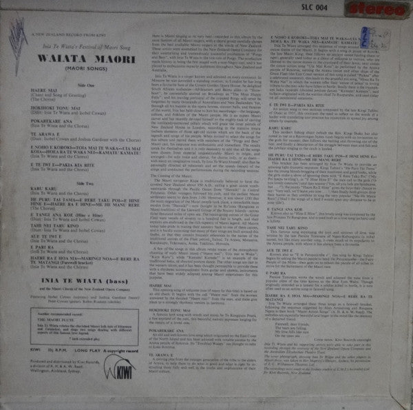 Inia Te Wiata And The Maori Chorus Of The New Zealand Opera Company : Inia Wiata's Festival Of Maori Song: Waiata Maori (LP, Mono)