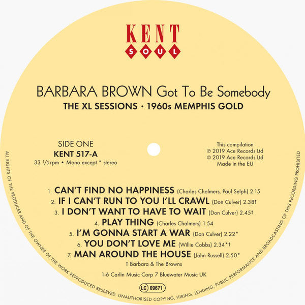 Barbara Brown  ~ Got To Be Somebody: The XL Sessions 1960s Memphis Gold (Vinyl) - Djungel & Jazz