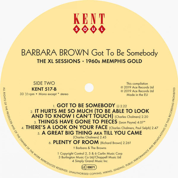 Barbara Brown  ~ Got To Be Somebody: The XL Sessions 1960s Memphis Gold (Vinyl) - Djungel & Jazz