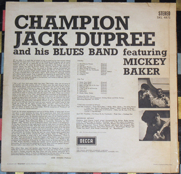 Champion Jack Dupree And His Blues Band* Featuring Mickey Baker : Champion Jack Dupree And His Blues Band Featuring Mickey Baker (LP)