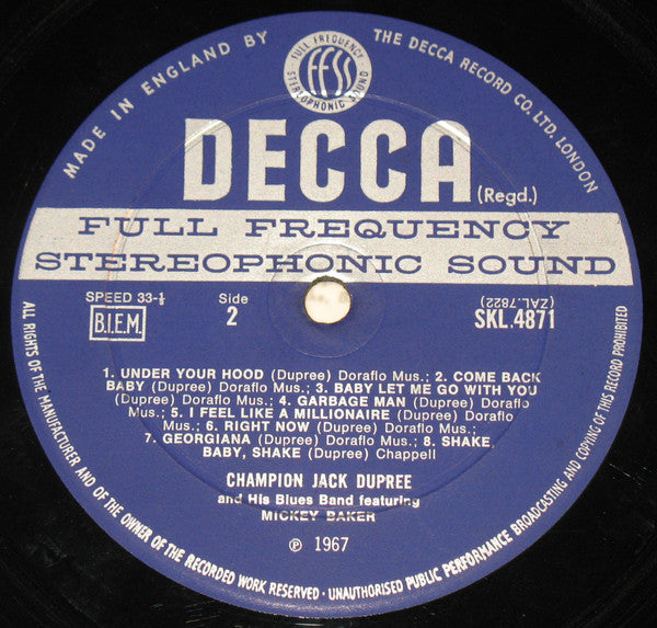 Champion Jack Dupree And His Blues Band* Featuring Mickey Baker : Champion Jack Dupree And His Blues Band Featuring Mickey Baker (LP)