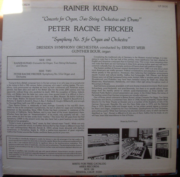 Ernest Weir, Gunther Bour, Rainer Kunad, Peter Racine Fricker, Gillian Weir, Sir Colin Davis, BBC Symphony Orchestra, Christian Collum, Günther Herbig ~ Concerto For Organ, Two String Orchestras And Drums; Symphony No. 5 For Organ And Orchestra (Vinyl) - Djungel & Jazz