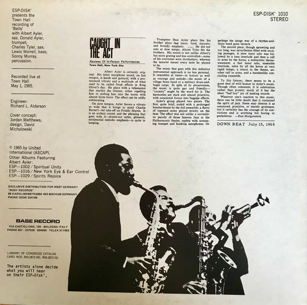 Albert Ayler ~ Bells (Vinyl) - Djungel & Jazz