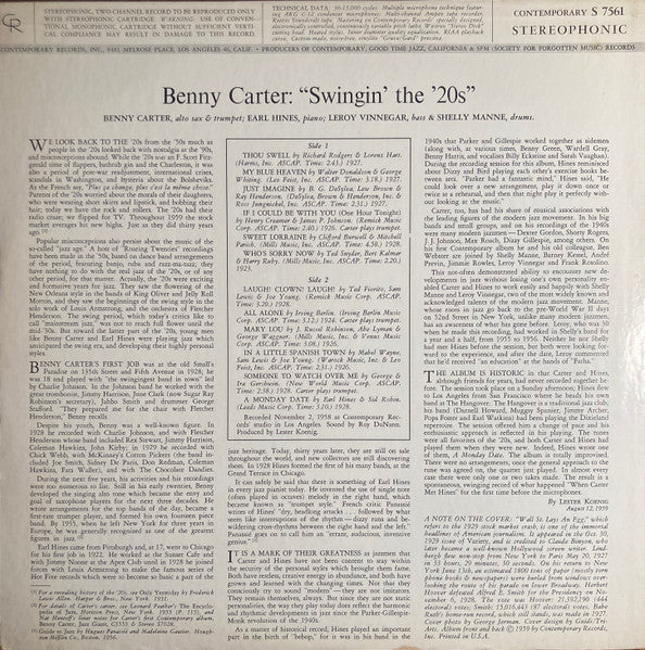 The Benny Carter Quartet ~ Swingin' The '20s (Vinyl) - Djungel & Jazz