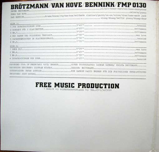 Brötzmann / Van Hove / Bennink ~ Brötzmann/Van Hove/Bennink (Vinyl) - Djungel & Jazz