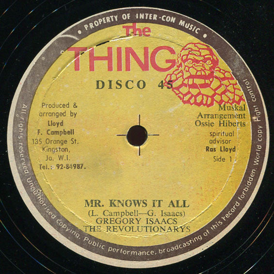 Gregory Isaacs & The Revolutionaries : Mr. Knows It All (12")