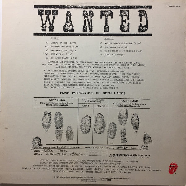 Peter Tosh : Wanted Dread & Alive (LP, Album)