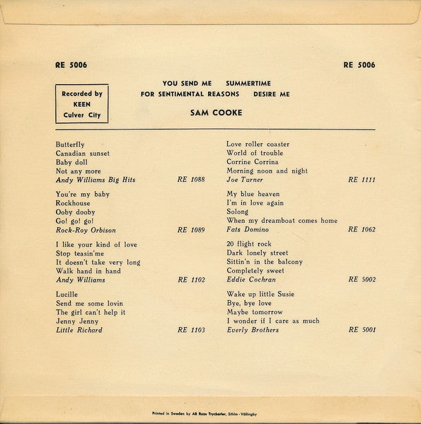 Sam Cooke ~ You Send Me / Summertime / For Sentimental Reasons / Desire Me (Vinyl) - Djungel & Jazz