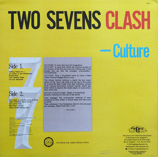 Culture : Two Sevens Clash (LP, Album, WEA)