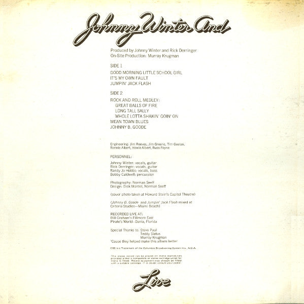 Johnny Winter And ~ Live (Vinyl) - Djungel & Jazz