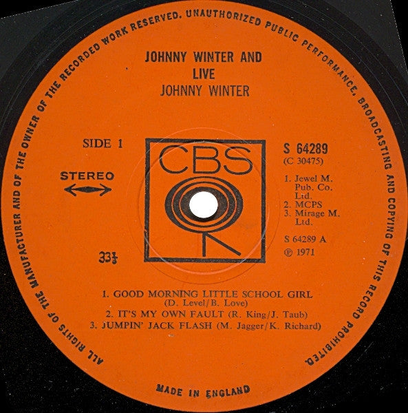 Johnny Winter And ~ Live (Vinyl) - Djungel & Jazz