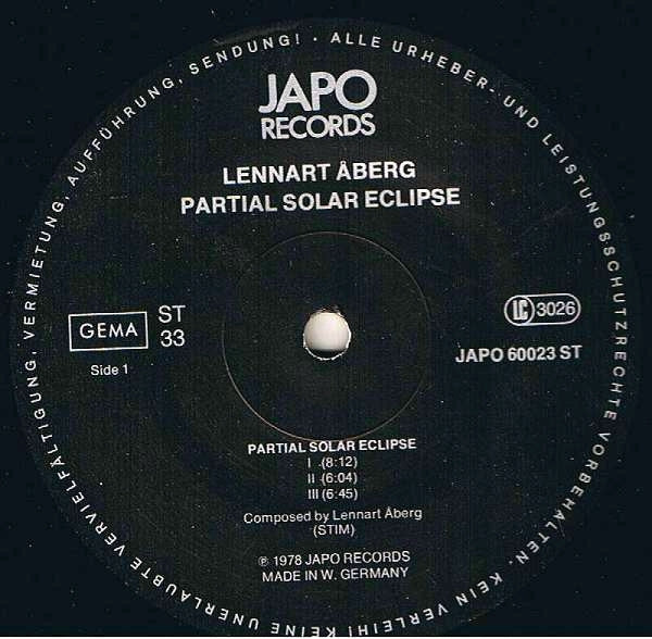 Lennart Åberg ~ Partial Solar Eclipse (Vinyl) - Djungel & Jazz