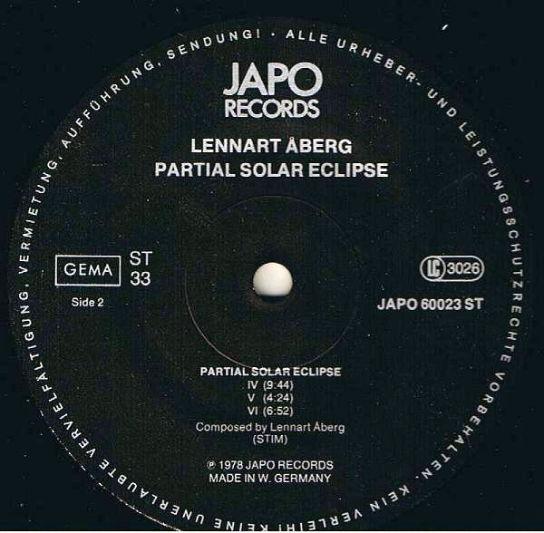 Lennart Åberg ~ Partial Solar Eclipse (Vinyl) - Djungel & Jazz