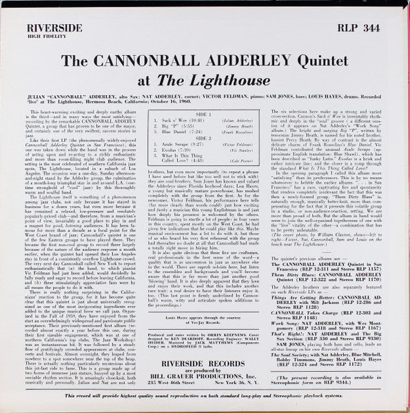 The Cannonball Adderley Quintet ~ At The Lighthouse (Vinyl) - Djungel & Jazz