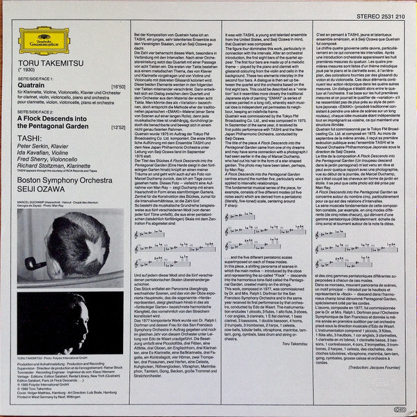 Toru Takemitsu / Tashi / Boston Symphony Orchestra / Seiji Ozawa ~ Quatrain / A Flock Descends Into The Pentagonal Garden (Vinyl) - Djungel & Jazz