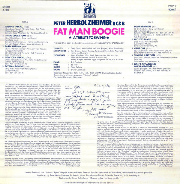 Peter Herbolzheimer Rhythm Combination & Brass : Fat Man Boogie (A Tribute To Swing) (LP, Album)