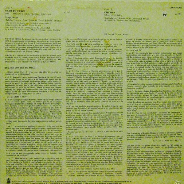 Luis de Pablo / Grupo Koan ~ Visto De Cerca / Chaman (Vinyl) - Djungel & Jazz