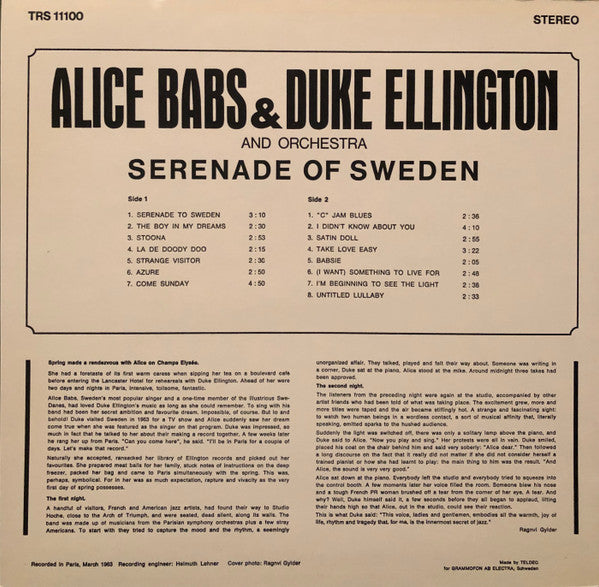 Alice Babs & Duke Ellington ~ Serenade To Sweden (Vinyl) - Djungel & Jazz