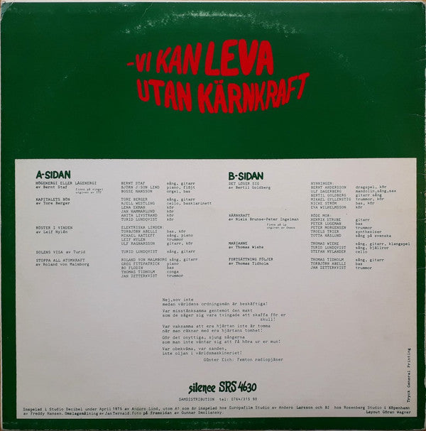 Various ~ Vi Kan Leva Utan Kärnkraft (Vinyl) - Djungel & Jazz