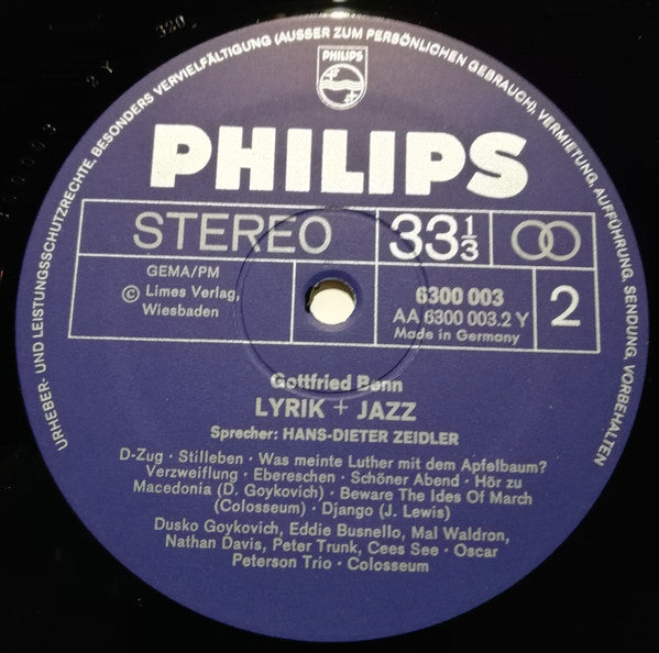 Gottfried Benn ~ Gottfried Benn - Lyrik + Jazz (Vinyl) - Djungel & Jazz