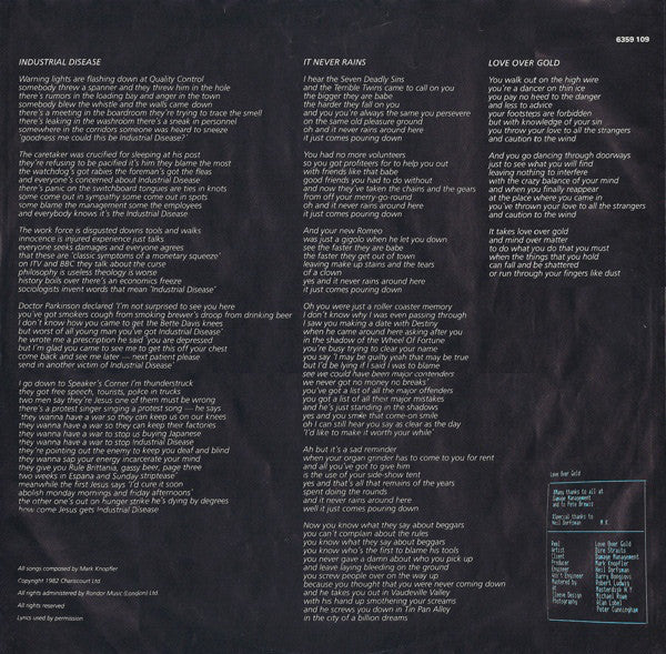 Dire Straits : Love Over Gold (LP, Album)