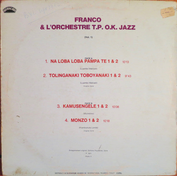 Franco Et Orchestre T.P.O.K. Jazz ~ Franco & L'Orchestre T.P. O.K. Jazz (Vol. 1) (Vinyl) - Djungel & Jazz