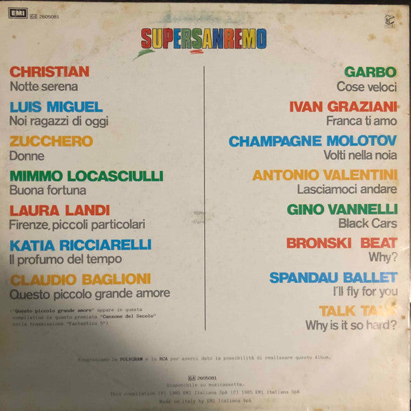 Various ~ Supersanremo 1985 (Vinyl) - Djungel & Jazz