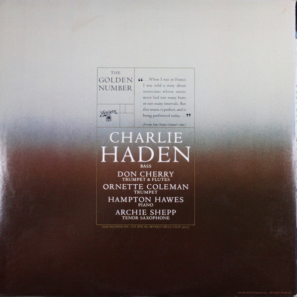 Charlie Haden : The Golden Number (LP, Album, Uni)
