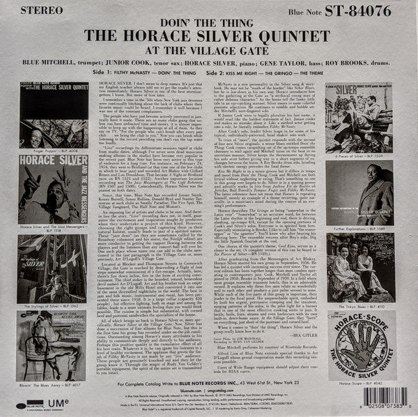 The Horace Silver Quintet ~ Doin' The Thing - At The Village Gate (Vinyl) - Djungel & Jazz