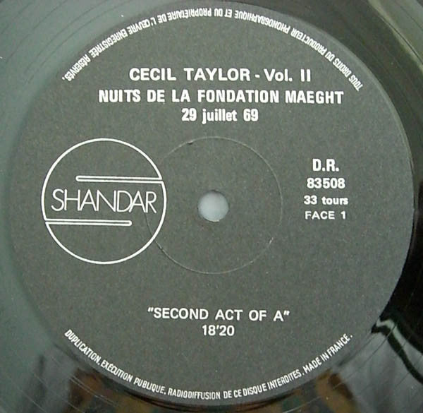 Cecil Taylor : Nuits De La Fondation Maeght Vol. 2 (LP, Album, Gat)
