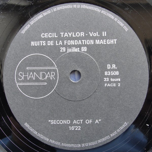 Cecil Taylor : Nuits De La Fondation Maeght Vol. 2 (LP, Album, Gat)