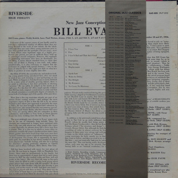 Bill Evans : New Jazz Conceptions (LP, Album, Mono, RE)
