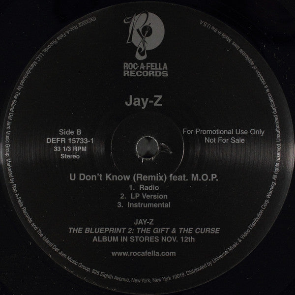 Jay-Z ~ Hovi Baby / U Don't Know (Remix) (Vinyl) - Djungel & Jazz