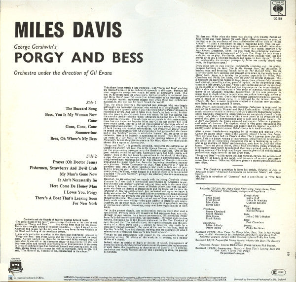 Miles Davis : Porgy And Bess (LP, Album, RE)