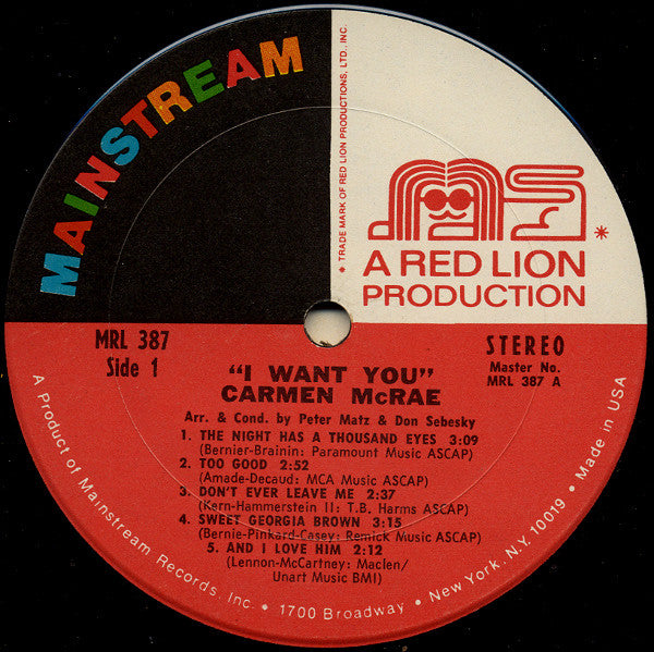 Carmen McRae ~ I Want You (Vinyl) - Djungel & Jazz