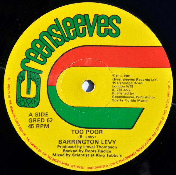 Barrington Levy : Too Poor / First Love (12")