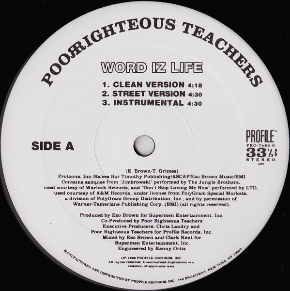 Poor Righteous Teachers ~ Word Iz Life / Dreadful Day (Vinyl) - Djungel & Jazz