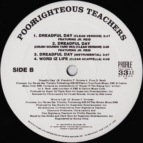 Poor Righteous Teachers ~ Word Iz Life / Dreadful Day (Vinyl) - Djungel & Jazz