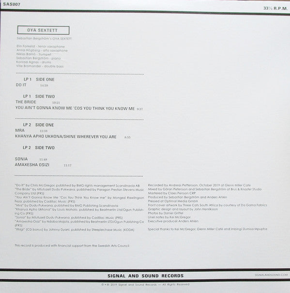 Oya Sextett  ~ Live! (Vinyl) - Djungel & Jazz