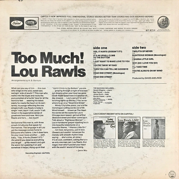 Lou Rawls ~ Too Much! (Vinyl) - Djungel & Jazz