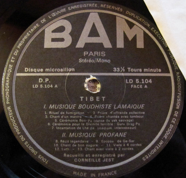 Unknown Artist ~ Tibet - Nepal Musique Bouddhiste Lamaïque, Musique Rituelle Et Profane (Vinyl) - Djungel & Jazz