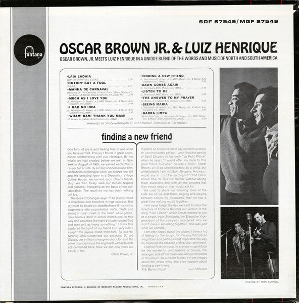 Oscar Brown Jr. & Luiz Henrique : Finding A New Friend (LP, Album, Ric)