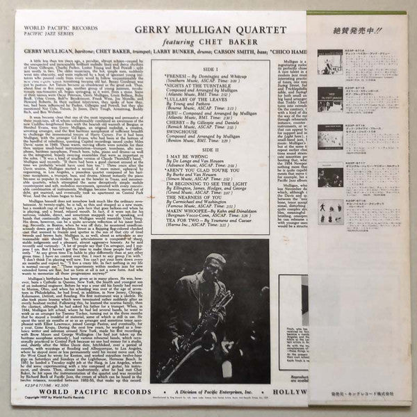 Gerry Mulligan Quartet Featuring Chet Baker : Gerry Mulligan Quartet (LP, Album, Mono, RE)