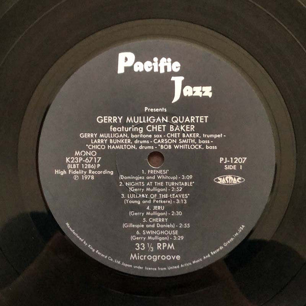 Gerry Mulligan Quartet Featuring Chet Baker : Gerry Mulligan Quartet (LP, Album, Mono, RE)