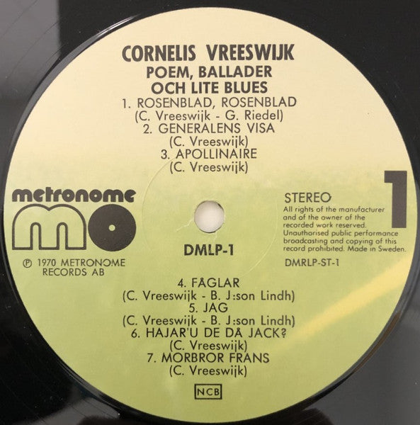 Cornelis Vreeswijk ~ Poem, Ballader Och Lite Blues (Vinyl) - Djungel & Jazz