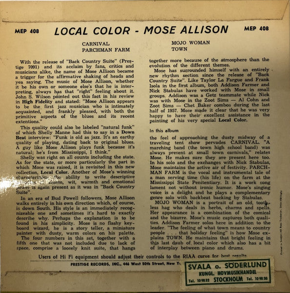 Mose Allison ~ Local Color (Vinyl) - Djungel & Jazz